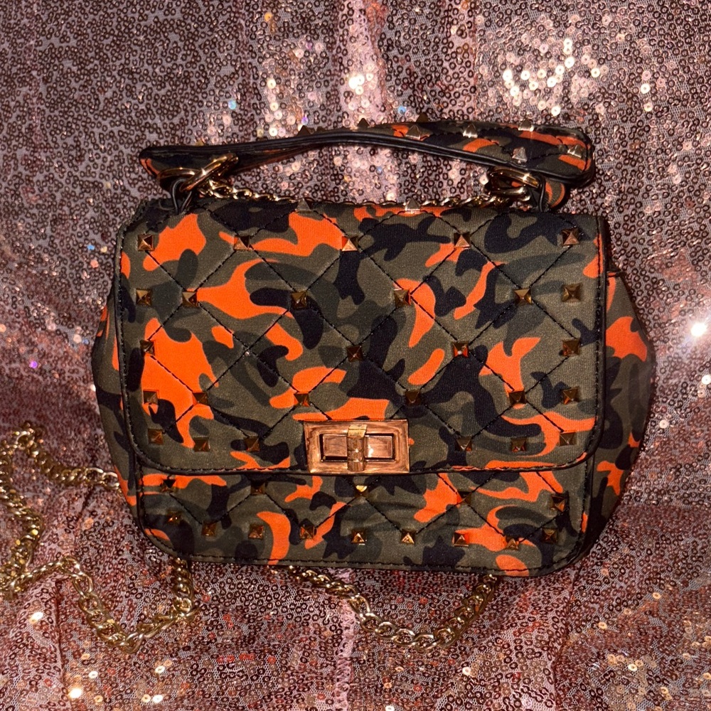 Camouflage Orange and Black Quilted Women's Bag